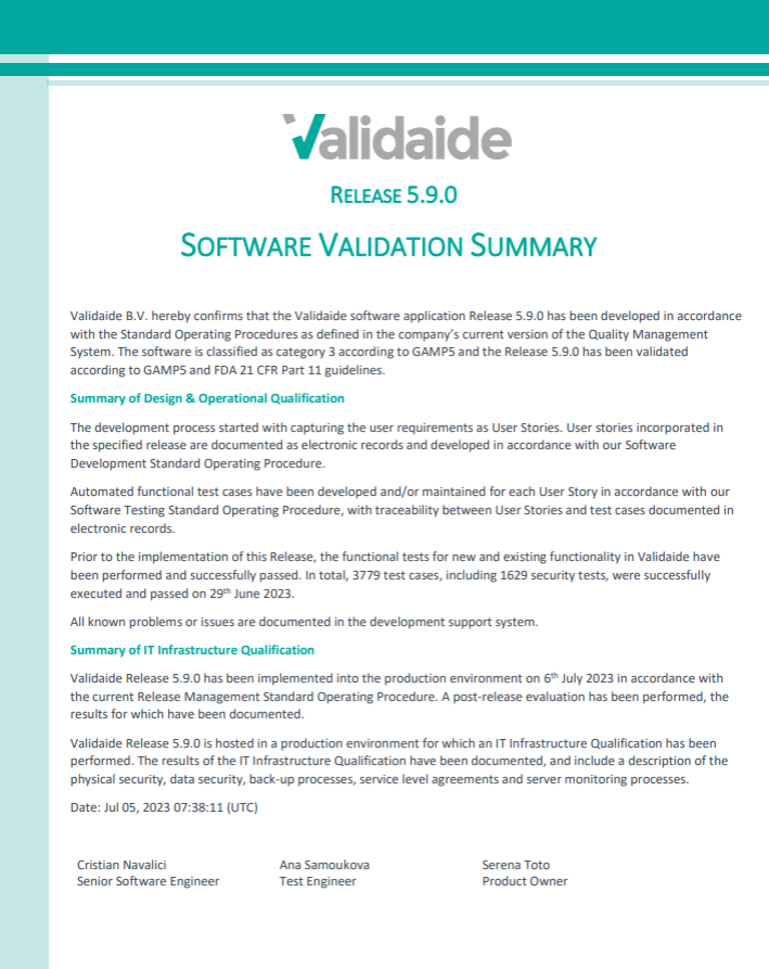 5.9.0. Validation Summary Report – Validaide Help Center